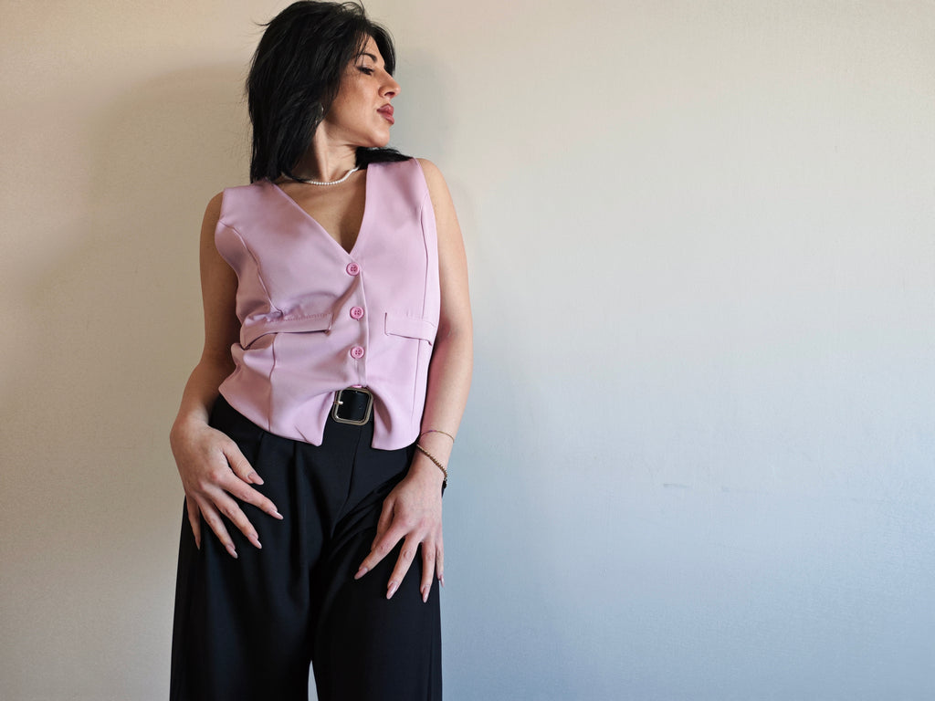 GILET ROSA CON SCOLLO A V
