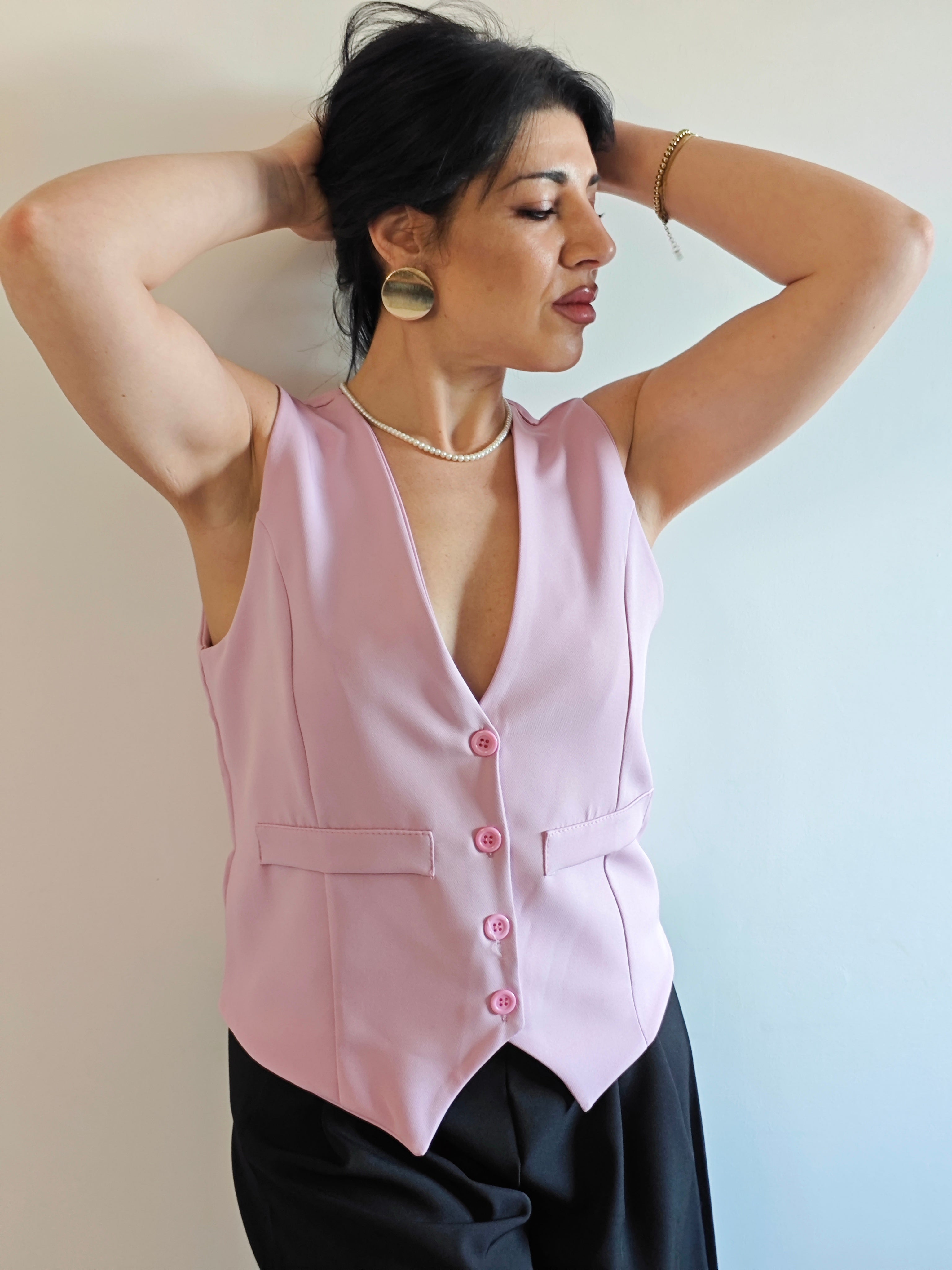 GILET ROSA CON SCOLLO A V