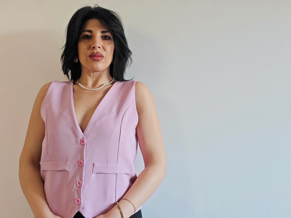GILET ROSA CON SCOLLO A V