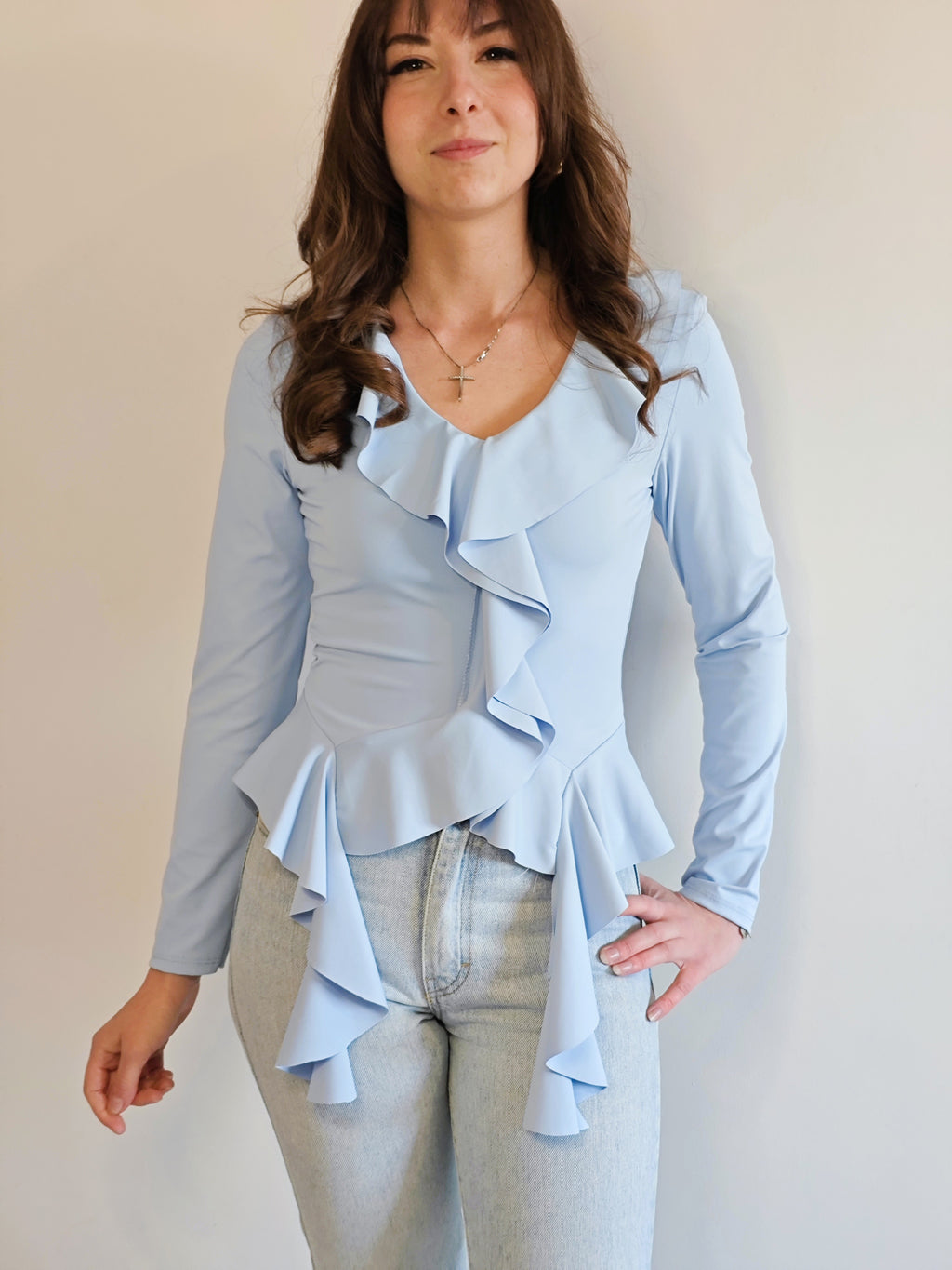 MAGLIA A BALZE AZZURO CIELO