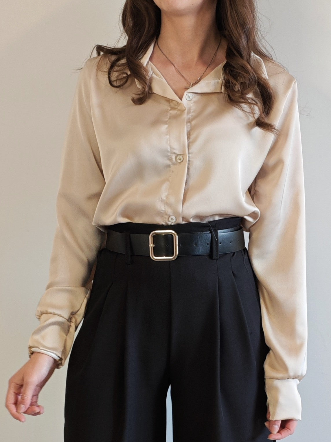 CAMICIA BEIGE EFFETTO RASO