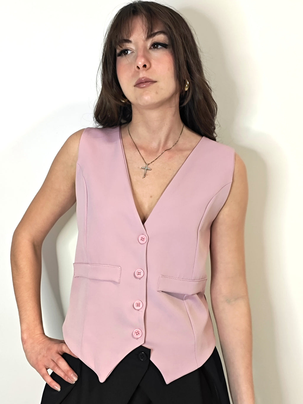 GILET ROSA CON SCOLLO A V