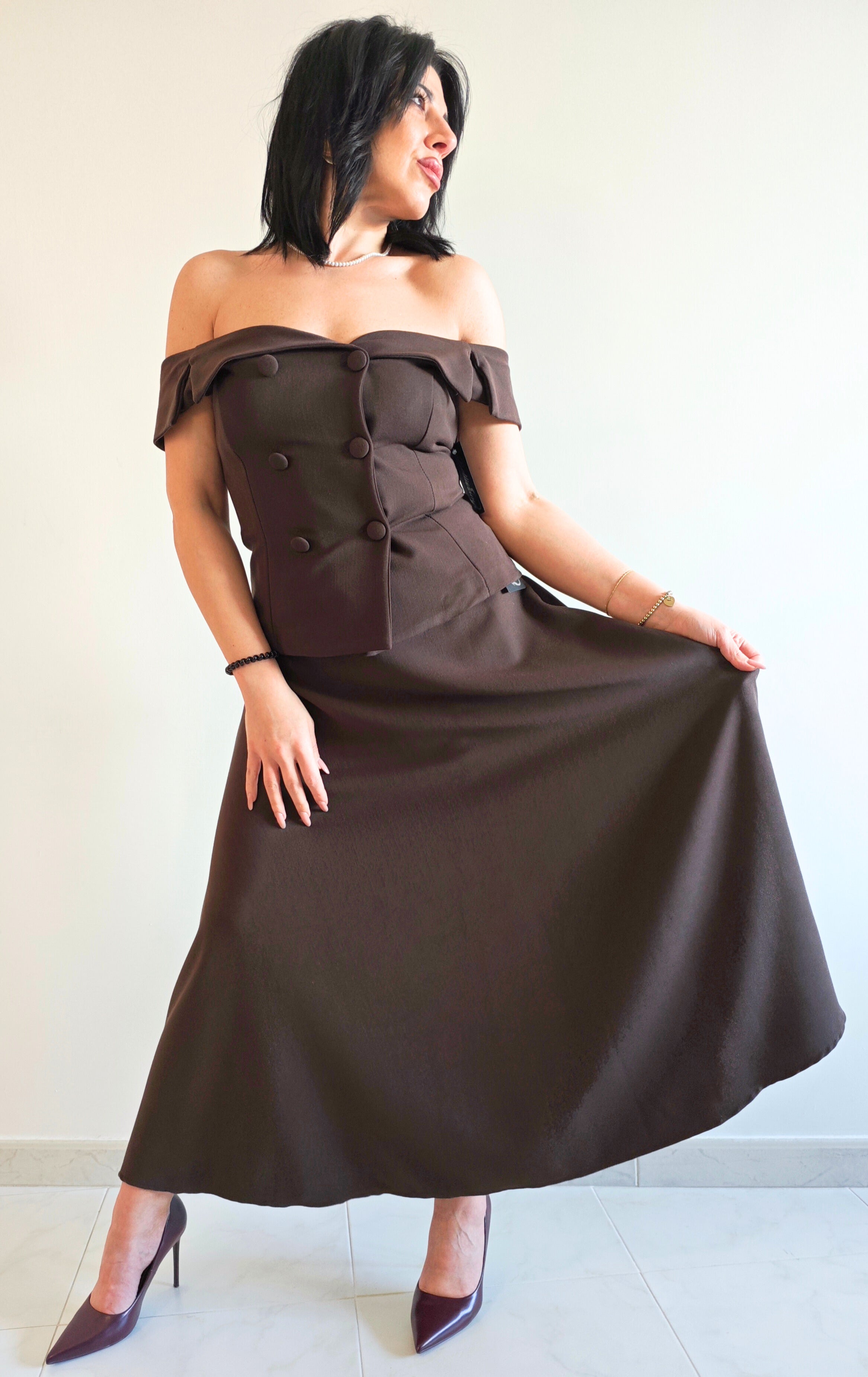 ABITO ELEGANTE MIDI CON SCOLLO A BARCA
